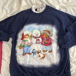 Vintage Navy Bear and Snowman Sweatshirt